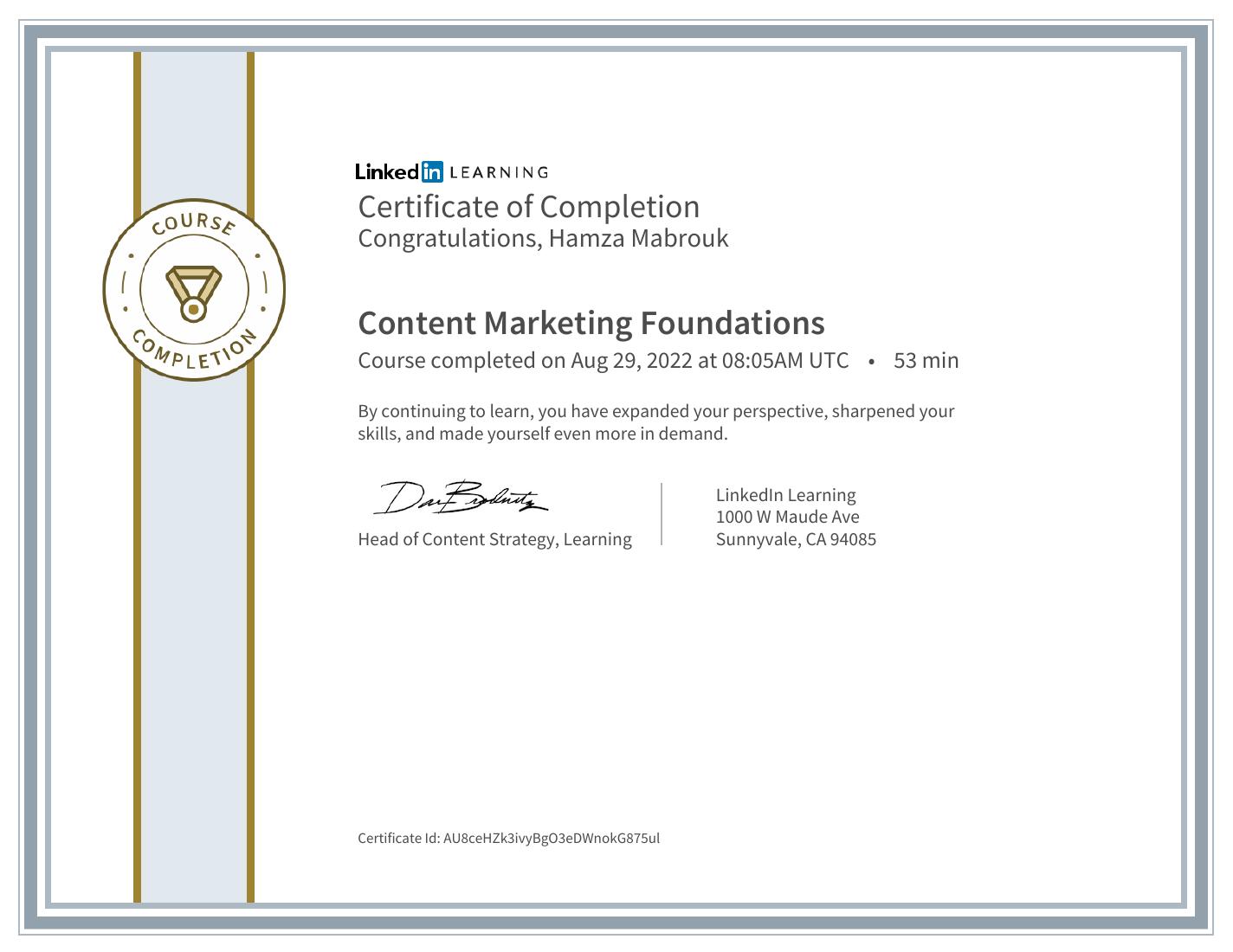 Content Marketing Foundations certificate