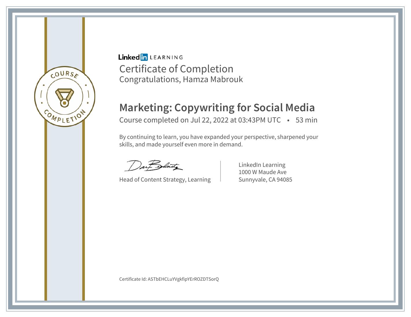 Marketing: Copywriting for Social Media certificate