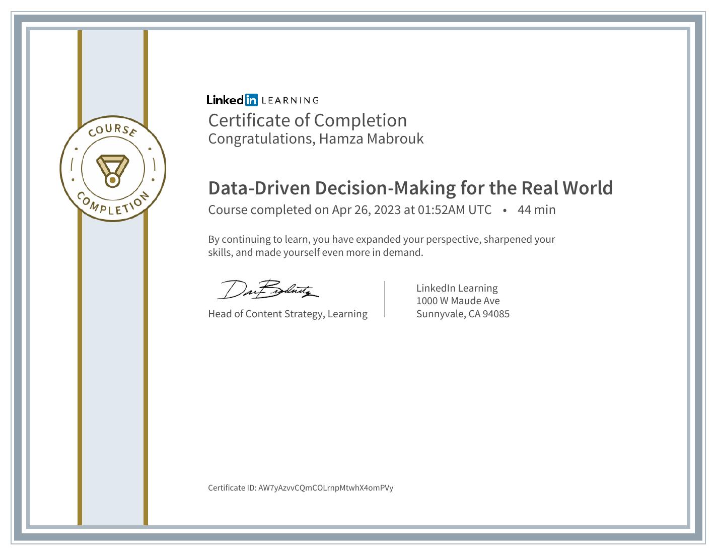 Data-Driven Decision-Making for the Real World certificate