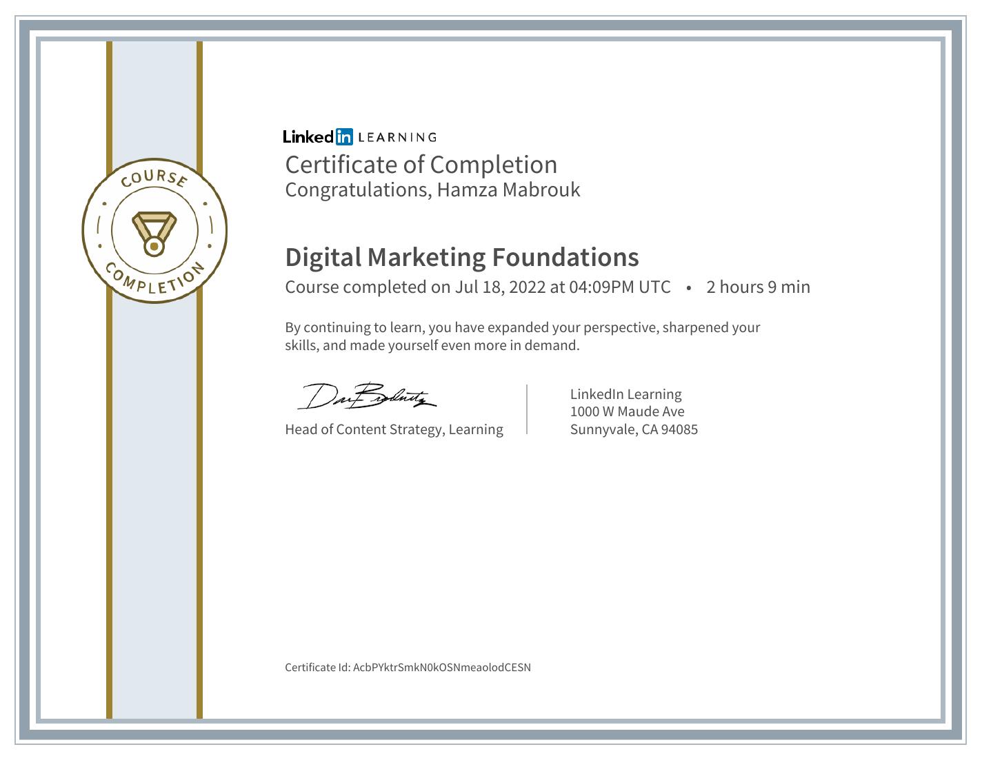 Digital Marketing Foundations certificate