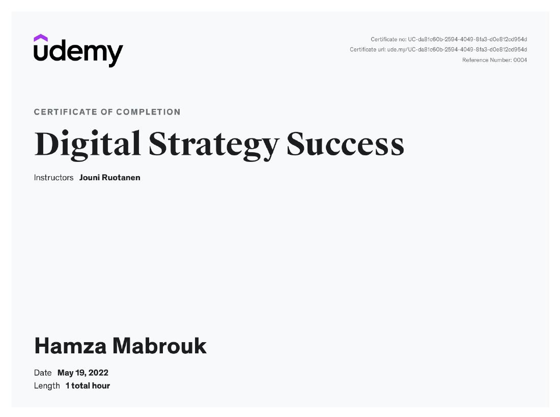 Digital Strategy Success certificate