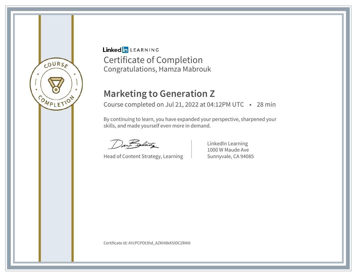 Marketing to Generation Z certificate