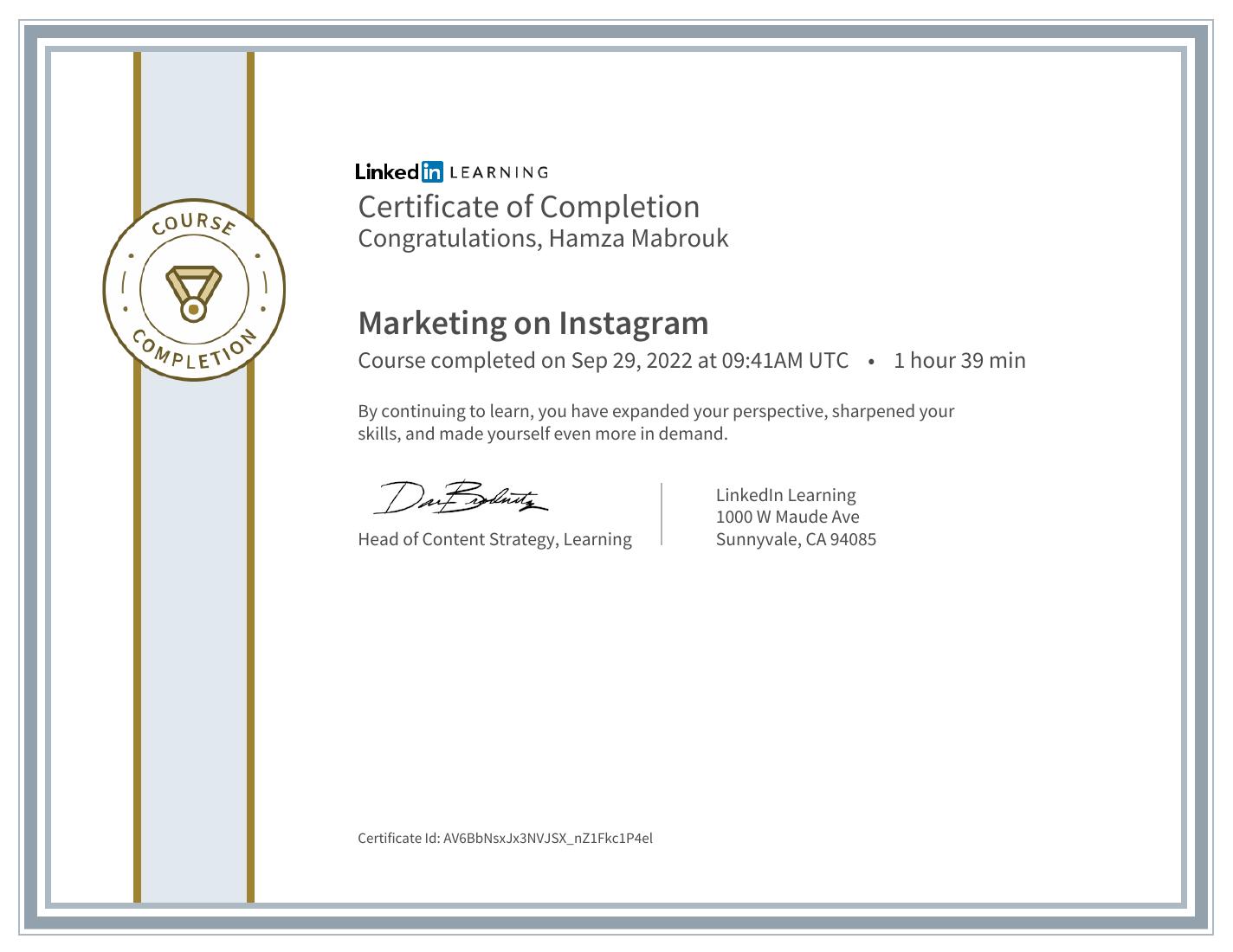 Marketing on Instagram certificate