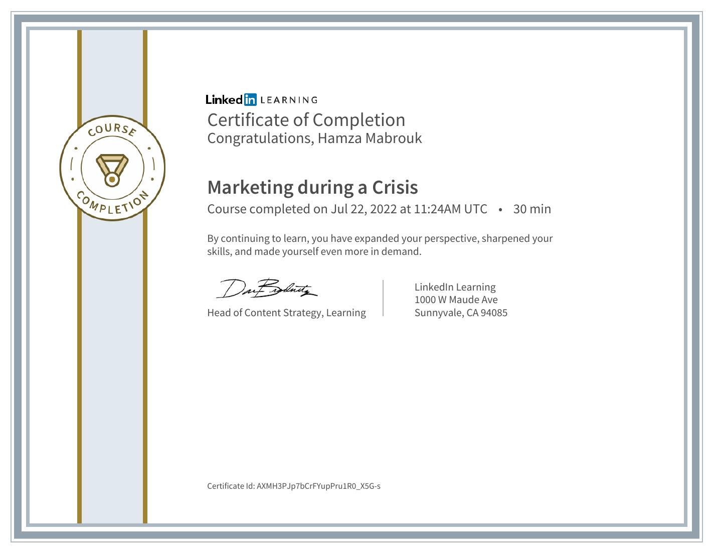 Marketing During a Crisis certificate