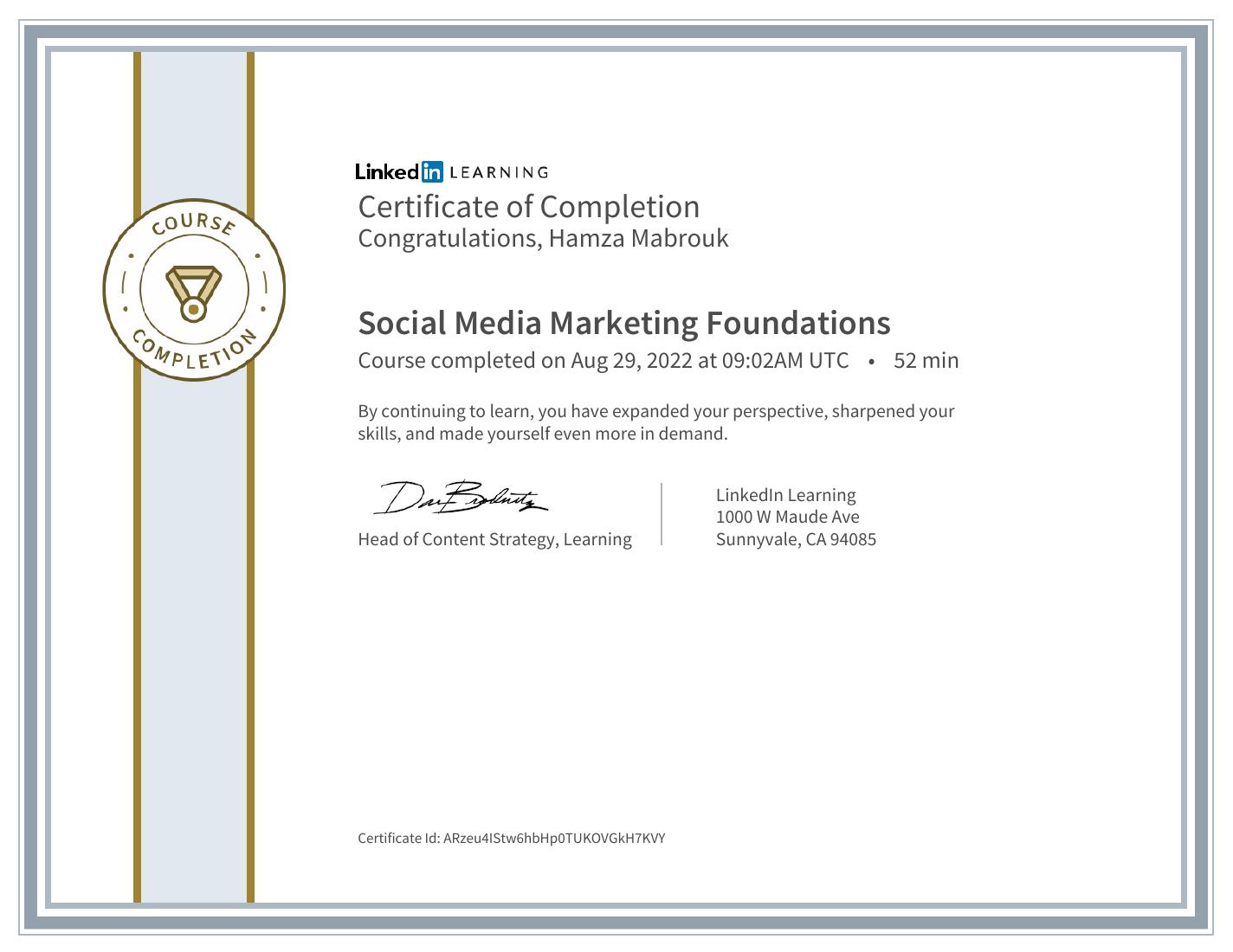 Social Media Marketing Foundations certificate