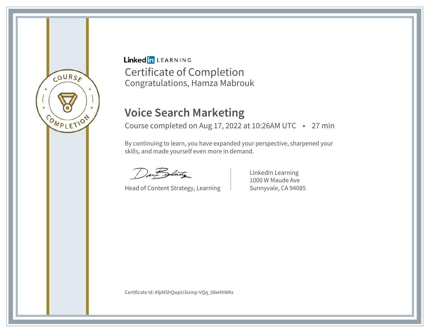 Voice Search Marketing certificate