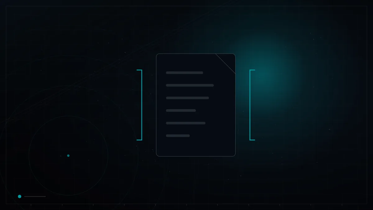Structured document framed by code brackets – Positioning